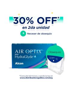 Promoción Air Optix plus HydraGlyde: Compra la segunda unidad y obtén un descuento del 30%, además de un práctico neceser incluido. Disfruta de la comodidad y la hidratación de las lentes Air Optix plus HydraGlyde al mejor precio.