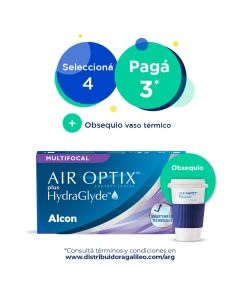 Promoción en lentes de contacto Air Optix HydraGlyde de uso mensual para presbicia Distribuidora Galileo Argentina